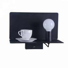 Rack kinkiet/półka 1x60W E27 230V czarny + USB